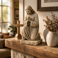 Statue de Jésus méditant artistique en résine, peinte à la main, modèle religieux, forme irrégulière, objet de collection catholique