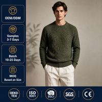 Pull à col rond structuré 3D pour homme, pull en cachemire et laine mérinos à tricot épais pour l'automne et l'hiver