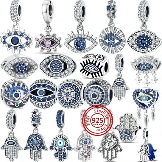 925 Sterling Bạc Màu Xanh Cọ Quỷ Evileye Phong Cách Mặt Dây Chuyền Lấp Lánh Tốt Hạt Phù Hợp Ban Đầu Pandoracharms Vòng Đeo Tay Tự Làm Đồ Trang Sức