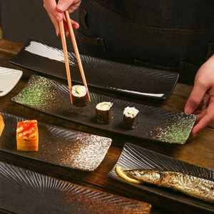 Japanese <b>Ceramic</b> <b>Plate</b> High Temp Underglaze Color Retro Rectangular Sushi Dessert Baking <b>Plate</b> - Product Image 1