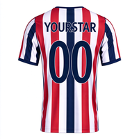 Großhandel Rot-Weiß-Blaues Gestreiftes Fußballtrikot, Individuelles LOGO Fußballtrikot, OEM Atmungsaktives Sport-Fantrikot