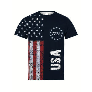 세련된 디자인 남성 패션 승화 티셔츠 사용자 정의 상의 캐주얼 대형 의류 미국 국기 패턴 미국 남성 티셔츠 - Product Image 5