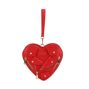 Valentine's Day Trendy New Fashion 2023 motorcycle style Heart Shoulder Bag Luxury Lady Unique Novelty Jacket Shaped Purse