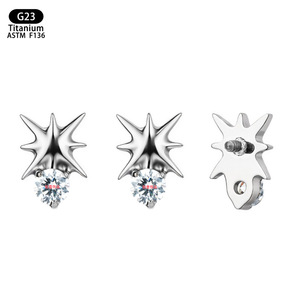 <b>Titanium</b> Sea Urchin <b>Stud</b> Earrings 4.7mm G23 F136 Prong Set Zircon Ear Cartilage Jewelry - Product Image 5