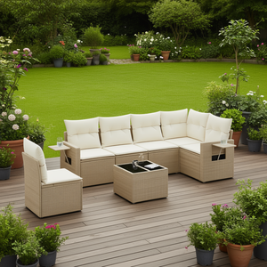 Ensemble de canapés de jardin en rotin beige avec structure en acier thermolaqué, mobilier d'extérieur au design contemporain - Product Image 2