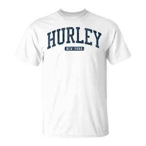 T-shirt blanc style universitaire Hurley New York pour homme, vêtements décontractés - Product Image 1