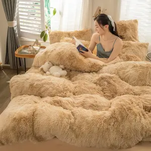 Warm Microfiber Bed Sheet Duvet Cover Winter King Size Comforter Velvet Fluffy Bedding Set Luxury