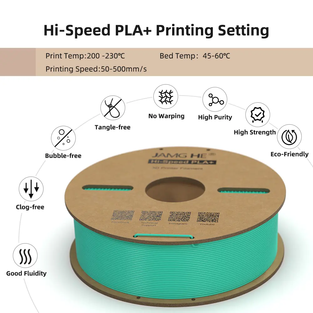 JAMG HE HI-Speed PLA+ FDM Filament 1.75mm 3D Printer Materials Eco-friendly Strong Tenacity Suitable to Most Fast Printers