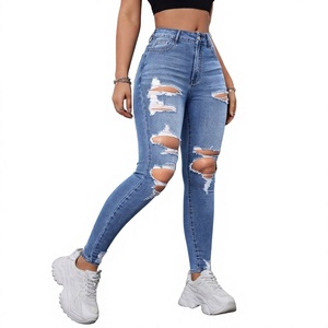 New Arrival Fashionable Sexy Casual Solid High Fitted Soft Distressed Ripped Skinny <b>Jeans</b> <b>Women</b> <b>Button</b> Eco-Friendly From BD - Product Image 6