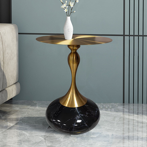 Mesa Auxiliar de Estilo Italiano de Lujo Ligero PurelyFeel, Mesa Redonda de Esquina para Sala de Estar o Dormitorio con Base de Acero Inoxidable - Product Image 2