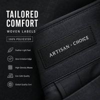 Étiquettes tissées personnalisées de qualité export, sérigraphiées, sans transfert de couleur, en polyester, conformes REACH Prop 65 pour chaussures et vêtements