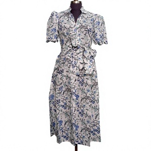 Vestido Midi de Algodón Puro para Mujer, Estampado Floral Hecho a Mano, Estilo Canguro, Lindo, Informal, para Uso Diario o Fiestas, Línea A, Natural y Dulce - Product Image 1