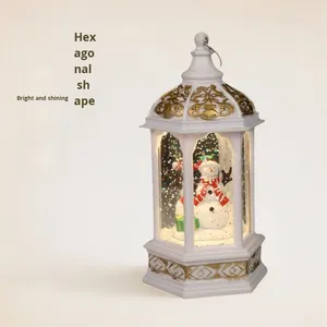 Produit phare : Lampe LED hexagonale à piles pour Noël, en plastique, lumière chaude, pour intérieur, remplissable d'eau, portable, effet neige tombante - Product Image 2