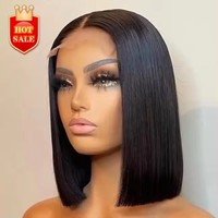 Perruques courtes en dentelle suisse sans colle, cheveux humains vierges, super double trame droite, 2x6 4x4 13x4, vente en gros