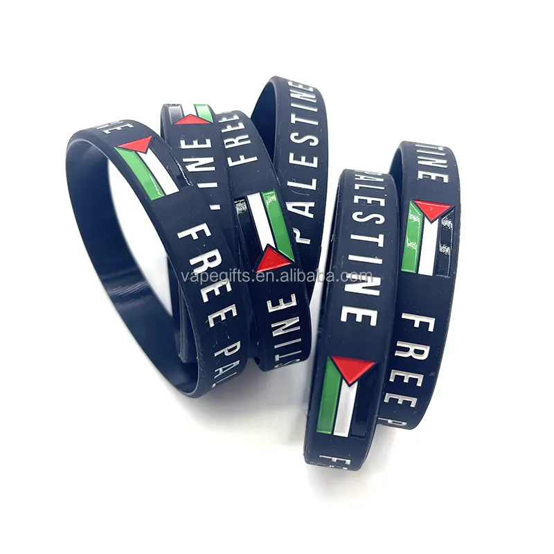 Gratis sampel kustom bendera Palestina gelang karet silikon gelang silikon gelang untuk hadiah promosi bisnis