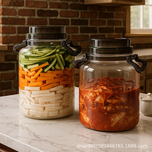 Pickling <b>Jar</b> Food Grade <b>Plastic</b> 5L Cylinder With Handle Airtight Vented For Vegetables And Sauces - Product Image 4