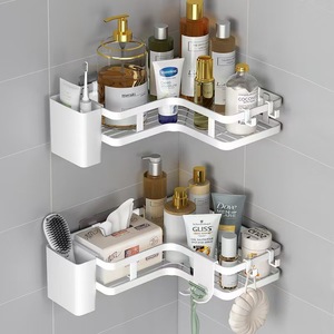Triangular Bathroom Storage Rack Wall Mounted No Drill <b>Corner</b> <b>Shelf</b> For Toiletries Organizer 2 Tier - Product Image 2