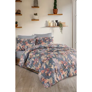 Juego de Funda Nórdica de Algodón Karden Flower Autumn con Diseño de Hojas Grises para Cama Doble - Product Image 2