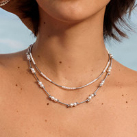 Collier de perles blanches superposées pour femme, chaîne de clavicule en laiton plaqué argent, collier ras du cou de luxe, bijoux minimalistes