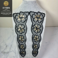 LEIXUSI Luxe 3 pièces Applique de col brodée, Patch de col en maille noire bicolore en fil de dacron pour la couture de robes féminines