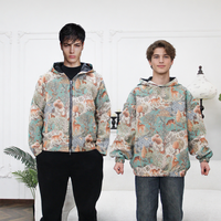Sweat-shirt à capuche streetwear coupe classique, motif animalier personnalisé, en fil teint, faible MOQ, avec ourlet élastique et design tapisserie