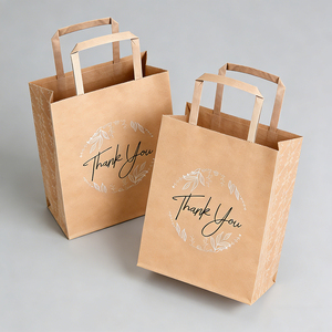Sac de livraison biodégradable personnalisé pour la restauration rapide à emporter, emballage à emporter, sac de shopping <span class=keywords><strong>en</strong></span> papier kraft brun avec poignée plate - Product Image 4