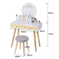 Coiffeuse moderne en panneaux de bois avec miroir LED et éclairage périphérique pour chambre, salon et mobilier scolaire