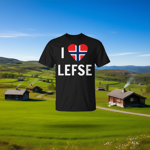 Camiseta noruega I Love Lefse, negra, para adultos, unisex, 100% algodón - Product Image 3