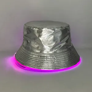Cyberpunk Golden/argento LED cappello a secchiello al Neon novità forniture per feste luminoso berretto da pescatore donna uomo Hiphop Performance di danza - Product Image 2