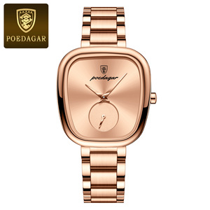 Montre à quartz élégante de style vintage pour <span class=keywords><strong>femme</strong></span>, boîtier tonneau en alliage de luxe léger, acier inoxydable, largeur 16 mm - Product Image 1