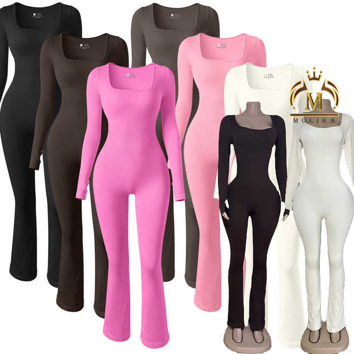New Fall Women Bodysuits Solid Color Stretch Slim Bodycon Jumpsuits ...