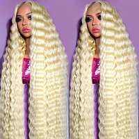 Perruque Lace Frontale HD 13x6 sans colle, Cheveux Humains Brésiliens Vierges Non Traités, Ondulation Profonde 613, 40 Pouces, Couleur Blonde, pour Femmes