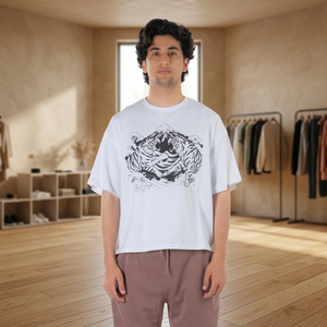 <b>Men's</b> White Short Sleeve T-Shirt Front Logo Yarn Dyed Heavyweight Regular Fit Round Neck Casual Style Cotton Jersey - Product Image 4