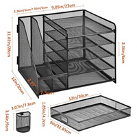 Organisateur de tiroirs de salon moderne en fer à 4 niveaux, détachable, avec 5 porte-documents verticaux et 2 porte-stylos, multi-niveaux pour bureau