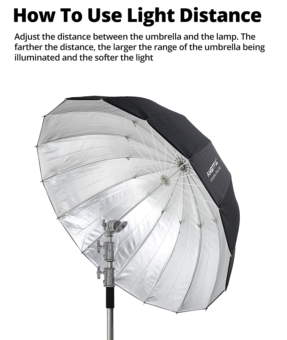 AMBITFUL 105cm 130cm 160cm Deep Parabolic Black Silver White Reflective Umbrella Studio Light Umbrella Diffuser Cover Cloth