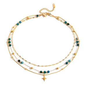 Collar de Acero Inoxidable Chapado en Oro de 18K, Joyería Hipoalergénica Impermeable, Colgante de Estrella de Piedra Natural Azul, Collar de Tres Capas - Product Image 6