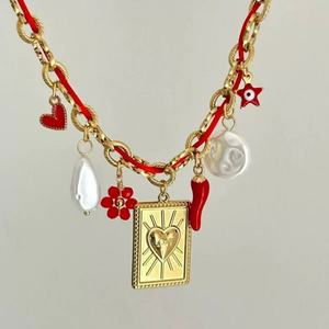 Collier en acier inoxydable anti-ternissement, étanche, avec breloque, en or massif 14 carats, collier de perles en or 18 carats pour femme - Product Image 3