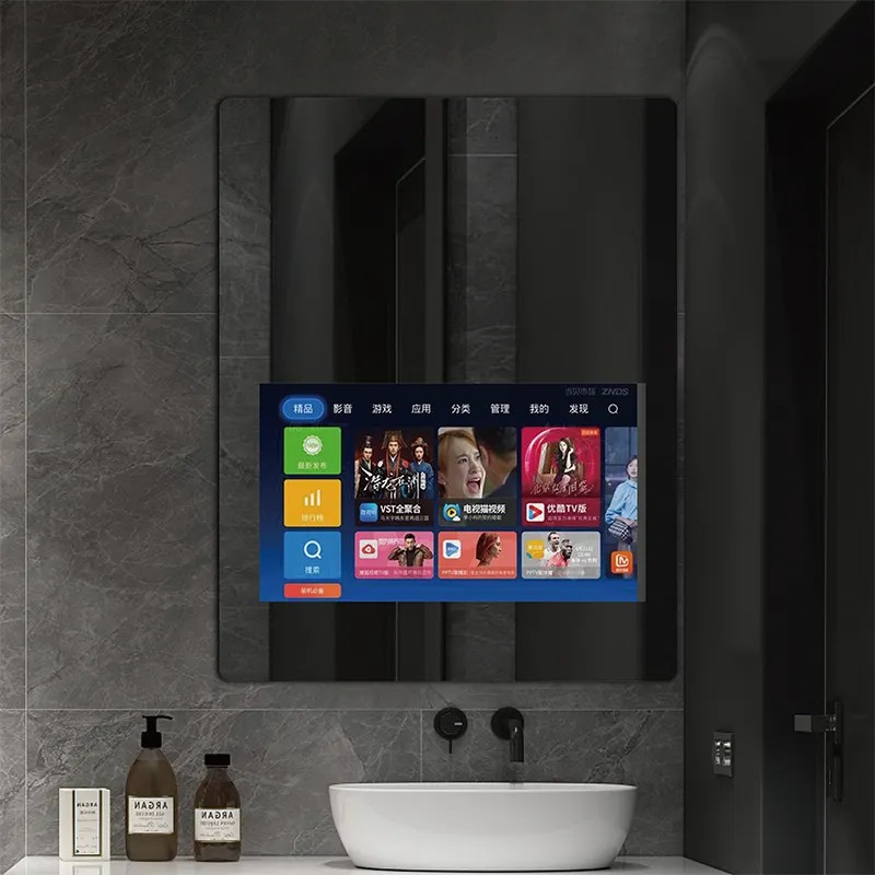 ब्लू टूथ वाईफ़ाई एंड्रॉयड टच स्क्रीन स्मार्ट दर्पण एलईडी प्रकाश के साथ बाथरूम की दीवार रोशन स्मार्ट जादू दर्पण टीवी का नेतृत्व किया