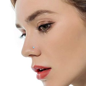 Piercing per Naso in Acciaio Inox con Zirconia, Asta Dritta o Curva, Forma a L, Rotonda, a Cuore, a Stella, Quadrata, con Zirconi Cubici - Product Image 4