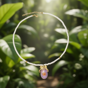 Collier de perles avec pendentif violet, fermoir plaqué or, acier inoxydable 316L, design durable - Product Image 3