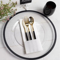 Assiette en plastique transparente en acrylique de 13 pouces avec bordure dorée américaine pour mariage, Noël, fête de naissance, décoration de fête
