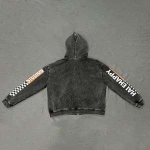 Sweat à capuche de haute qualité pour hommes surdimensionné personnalisé Boxy recadrée fermeture éclair lavé Vintage en détresse graphique strass techniques - Product Image 4