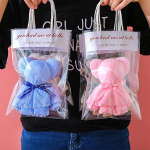 <b>Cute</b> <b>Bear</b> Towel Gift Bag, Coral Fleece Square Towel, Portable Handbag for Wedding Return Gifts & Holiday Presents - Product Image 2