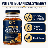 Gummies de L-Tyrosine 1000mg Sans Sucre, Complément Végétalien pour la Concentration, la Clarté et les Performances Cognitives, Marque Blanche