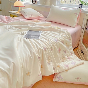 Cho Oeko Tex Rửa Sạch Chải Bông Bốn Mảnh Bộ Đồ Giường Thiết Kế Bướm Thêu Mùa Hè Chăn Mới Thiết Kế Gối Ga Giường - Product Image 6