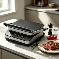 Grill panini multifonction 4-en-1 avec 10 menus prédéfinis, écran tactile numérique, plaques de cuisson amovibles, ouverture à 180° °   pour barbecue