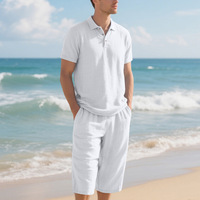 Conjunto de Camiseta Polo Holgada y Transpirable de Fibra de Bambú para Hombre y Pantalones Capri de Playa para Verano