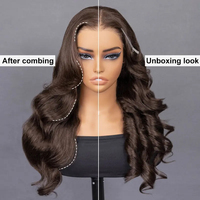 ISEE Nouvelle Perruque Ondulée Coupée en Dégradé Marron Chocolat #4, Prête à Porter, Lace Closure 7X5, Sans Colle, Cheveux Humains pour Femmes