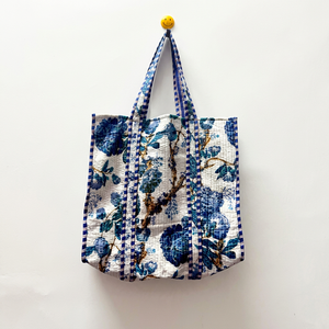 Sac fourre-tout en coton à imprimé floral, style bohème, sac de shopping à ouverture supérieure, toutes saisons - Product Image 1