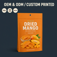 Sacs de mangues séchées imprimés sur mesure, sachets refermables de qualité alimentaire pour l'emballage de tranches de mangue, pour la vente en gros et au détail de snacks
